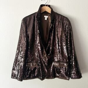 Chico's Size 3 Shining Tux Sheron Jacket Women's Size XL Brown Sequin & Satin